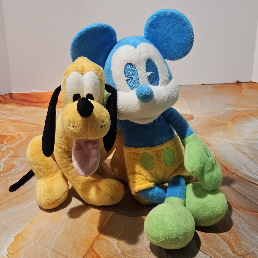 Disney Mickey Mouse Pluto Plush Lot of 2 Stuffed Animals Blue Green